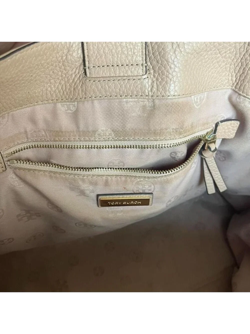 Tory Burch Taylor Beige/Light Pink Leather Tote Bag Braided Handles Classic Chic